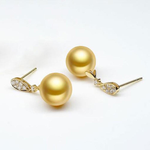 11mm Golden South Sea Round Pearl Stud Earrings- Choose Your Quality