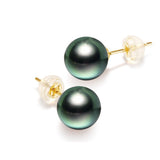 Genuine 7-9mm Tahiti Black Pearl Earrings in AAAA Quality with 18K White Gold -YONGSTRIO PEARL 3002TB