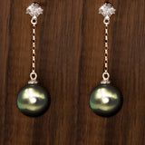 18K Gold 11-11.5mm Tahiti Black Pearl Earrings in AAA Quality YongStrio 3003TB