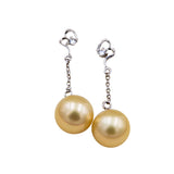 18K Gold 9.5-10mm Golden South Sea  Pearl Earrings in AAAA Quality  YongStrio 3004SG