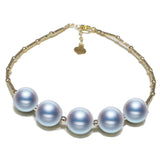 Genuine 8-9mm Silver Akoya Pearl Bracelet in AAA Quality with 18K Yellow Gold -YongStrio 5012AS