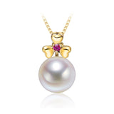 Clover Style 18K Gold 8.0-8.5mm Akoya Pearl Pendant in AAAA Quality