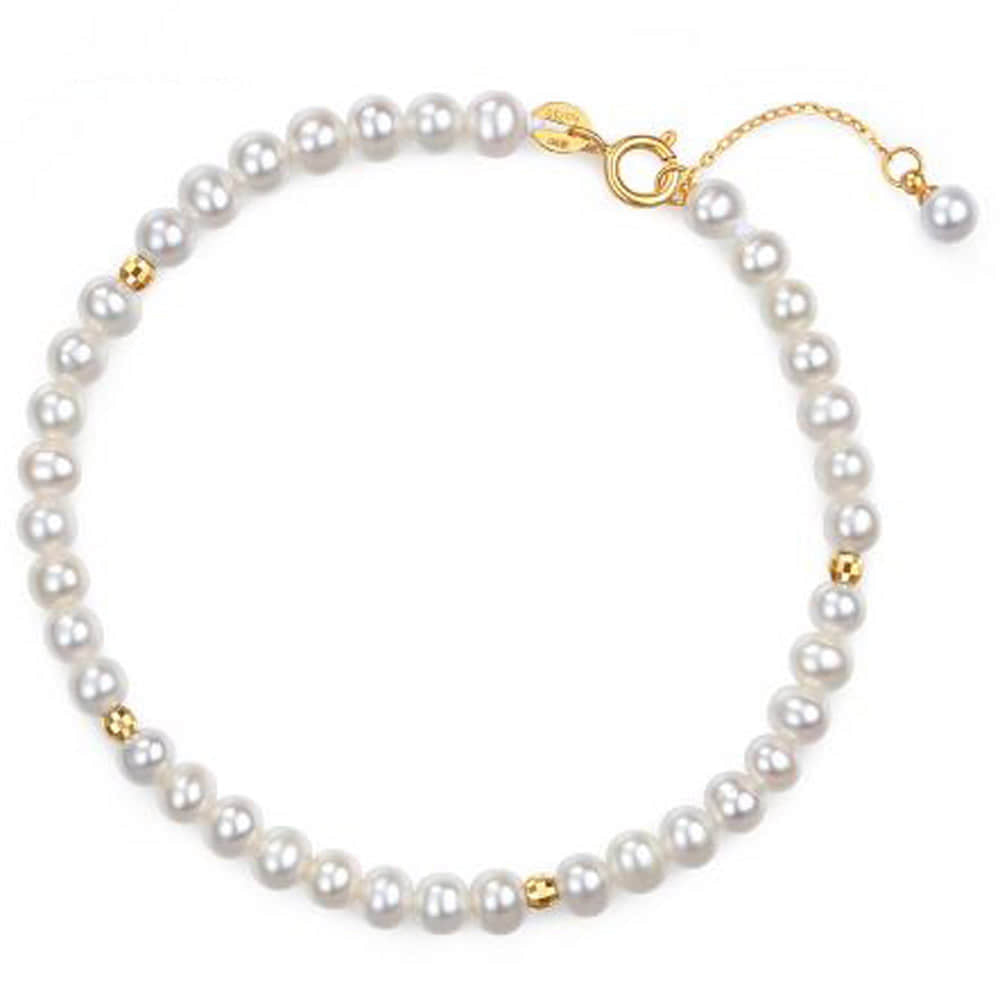 7.0-7.5mm White Freshwater Pearl Bracelet - AAAA Quality 8.0 Bracelet Length / Ball Clasp 14K White Gold