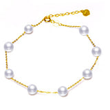 18K Gold 7.5-8mm White Freshwater Pearl Bracelet in AAAA Quality YongStrio 5014FW