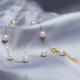 18K Gold 7.5-8mm White Freshwater Pearl Bracelet in AAAA Quality YongStrio 5014FW