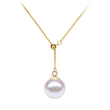 18K Yellow Gold 10-13mm White Freshwater Pearl Necklace Pendant in AAAA Quality