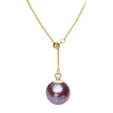 18K Yellow Gold Lavender Freshwater Pearl Necklace Pendant in AAAA Quality