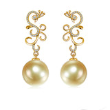 18K Yellow Gold 11.5-12mm Golden South Sea Pearl Earrings in AAAA Quality Made to Order YongStrio 3533SG