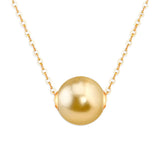 18K Yellow Gold 10-11mm Golden South Sea Pearl Necklace Pendant in AAA Quality