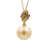 Genuine 12mm Golden South Sea Pearl Pendant Necklace in AAAA Quality with 18k Yellow Gold Mount -YONGSTRIO PEARL 2004SG