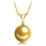 18K Gold with Diamond  10.0-10.5mm Golden South Sea Pearl Pendant in AAAA Quality