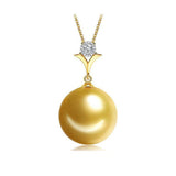 18K Yellow Gold 14.0-14.5mm Golden South Sea Pearl Pendant in AAAA Quality YongStrio 2527SG