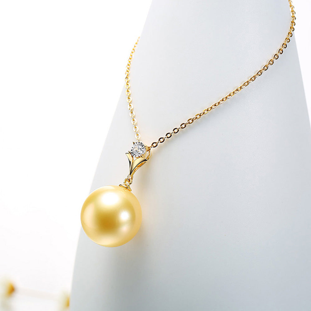 18K Yellow Gold 14.0-14.5mm Golden South Sea Pearl Pendant in AAAA Quality  YongStrio 2527SG