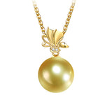 18K Yellow Gold with Diamond 12.5-13.0mm Golden South Sea Pearl Pendant in AAAA Quality YongStrio 2530SG