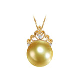 18K Gold 9.5-10.0mm Crown Style Golden South Sea Pearl Pendant in AAAA Quality