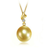 18K Yellow Gold 11.5-12.0mm Golden South Sea Pearl Pendant in AAAA Quality