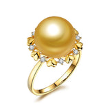 18K Yellow Gold 12.0-12.5mm Golden South Sea Pearl Ring in AAAA Quality YongStrio 4509SG