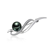 Genuine 9-9.5mm Tahiti Black Pearl Brooch in AAA Quality YongStrio 6501TB