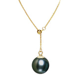 18K Yellow 10-13mm Gold Tahiti Black Pearl Necklace Pendant YongStrio 1024TB