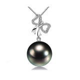 Gem Quality 18K White Gold 14.0-14.5mm Tahiti Black Pearl Pendant in AAAA Quality YongStrio 2521TB