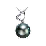 18K White Gold 9.0-9.5mm Tahiti Black Pearl Pendant in AAA Quality YongStrio 2526TB