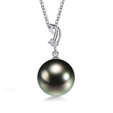 18K White Gold 12.0-12.5mm Tahiti Black Pearl Pendant in AAAA Quality YongStrio 2535TB