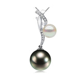 18K White Gold with Diamond  10.0-10.5mm/7.0-7.5mm Mixed Pearl Pendant in AAAA Quality YongStrio 2536TA