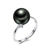 18K White Gold 10.5-11.0mm Tahiti Black Pearl Ring in AAAA Quality YongStrio 4508TB