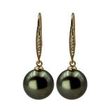 18K Gold with Diamond 10-11mm Tahiti Black Pearl Earrings in AAAA Quality -YongStrio 3016TB