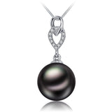 18K White Gold 9.0-9.5mm Tahiti Black Pearl Pendant in AAA Quality YongStrio 2517TB