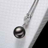 18K White Gold 9.0-9.5mm Tahiti Black Pearl Pendant in AAA Quality YongStrio 2517TB