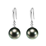 Genuine  9.5-10mm  Tahiti Black Pearl Earrings in AAA Quality YongStrio 3517TB