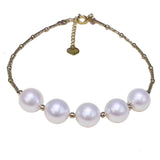 Genuine 8-9mm White Akoya Pearl Bracelet in AAA Quality with 18K Yellow Gold YongStrio 5012AW