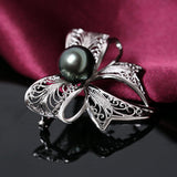 Genuine 10.5-11mm Tahiti Black Pearl Brooch in AAA Quality YongStrio 6504TB