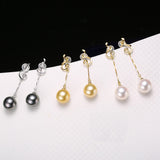 18K Gold 9-9.5mm Golden South Sea Pearl Earrings in AAAA Quality YongStrio 3504SG