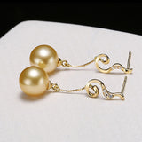 18K Gold 9-9.5mm Golden South Sea Pearl Earrings in AAAA Quality YongStrio 3504SG