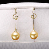 18K Gold 9-9.5mm Golden South Sea Pearl Earrings in AAAA Quality YongStrio 3504SG