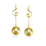 18K Gold 9-9.5mm Golden South Sea Pearl Earrings in AAAA Quality YongStrio 3504SG