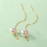 18K Yelllow Gold 8-8.5mm Japanese Akoya Pearl Earrings in AAA Quality YongStrio 3509AW